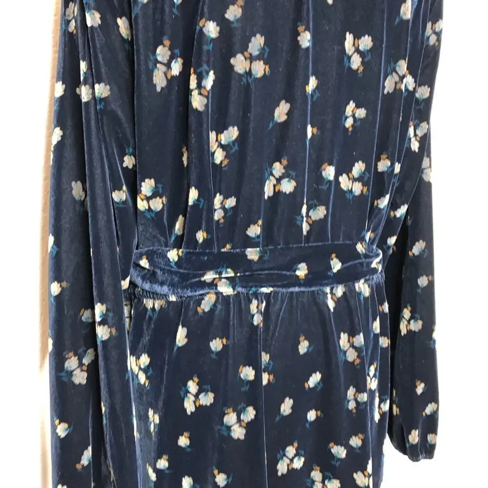 Cabi Decked Out navy blue floral velvet belted midi dress Extra Large XL #3875
